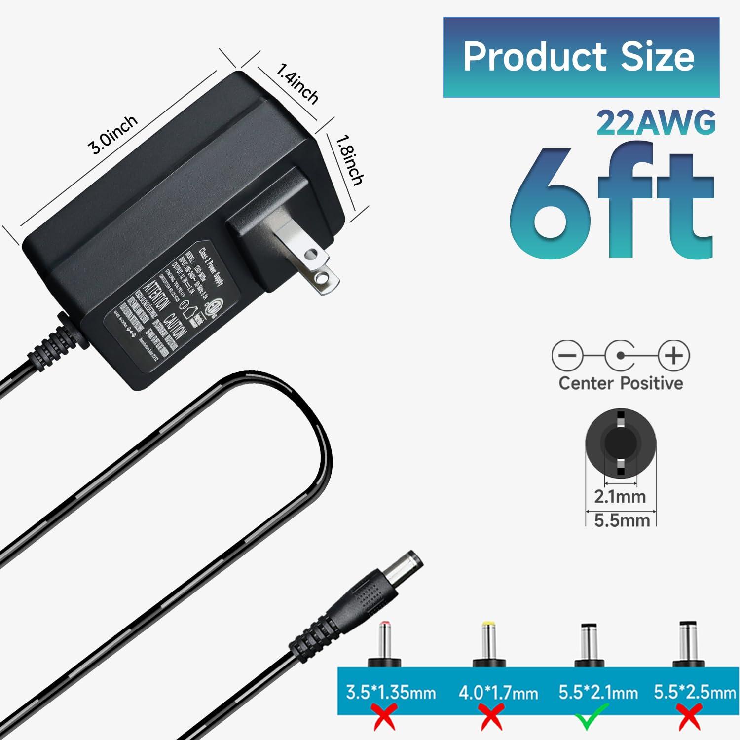 OXZEEWEE 12Vdc 3A/3000mA 6ft Power Supply Adapter, 100-240V 50/60Hz AC to DC 36W Wall Charger for LED Strip Light, CCTV Camera, Router, BT Speaker, DVR, NVR and More 12V Devices, ETL FCC (6Ft Cord, 20AWG)