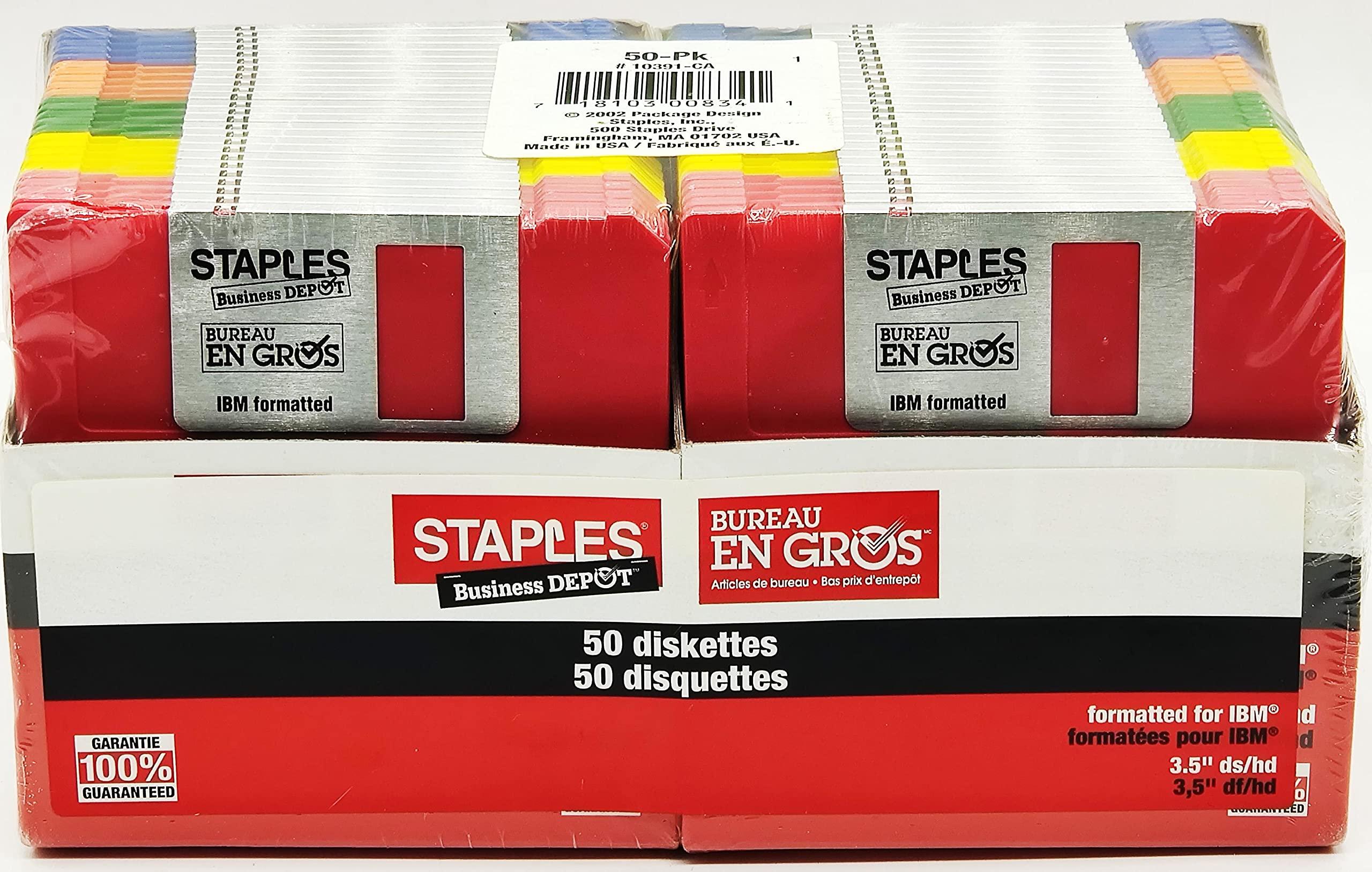 STAPLES Staples 50/Pack 3.5 in. 1.44MB Multi-Colored Floppy Diskettes, PC/IBM Formatted
