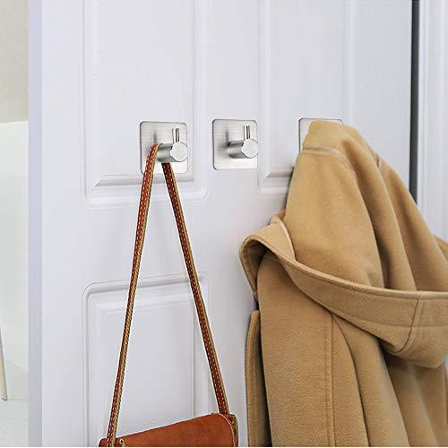 Fotosnow Adhesive Hooks Heavy Duty Wall Hooks Waterproof Stainless Steel Hooks for Hanging Coat, Hat,Towel Robe Hook Rack Wall Mount- Bathroom and Bedroom 4-Packs