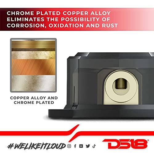 DS18 DS18 DB1020 Distribution Ground Block - 1 x 0GA in/ 2 x 0GA Out, Nickle Plated Internal Materials, High-Strength Heat Resistant Plastic Housing, Oversized Screws for Secure Connections (1 in 2 Out)