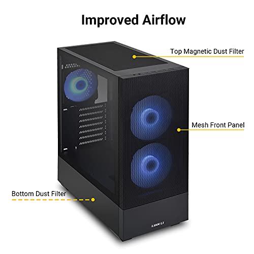 Lian Li LIAN LI Mesh Airflow ATX PC Case Gaming Computer Case Mid-Tower Chassis with 3 ARGB PWM Fans Pre-Installed, Mesh Front Panel, Tempered Glass Side Panel, Water-Cooling Ready(LANCOOL 205 MESH, Black)