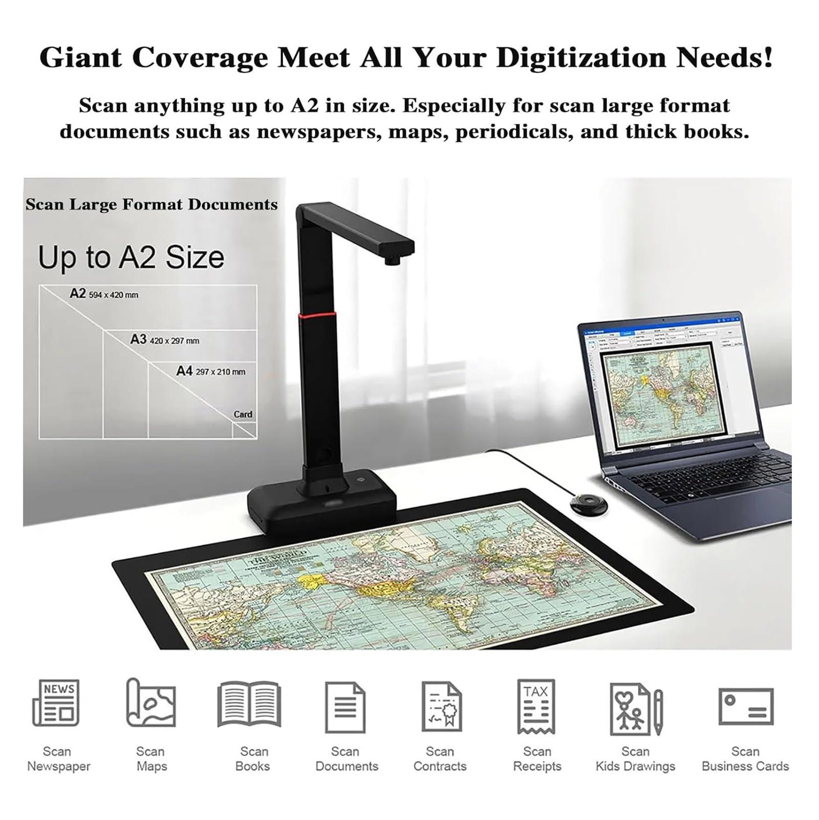 LHQYA Document Scanner, 23MP A2 Large Format Camera Scanner, Support OCR Multi-Language/Auto-Flatten/apture Size A2, for Windows 7/8/8.1/10