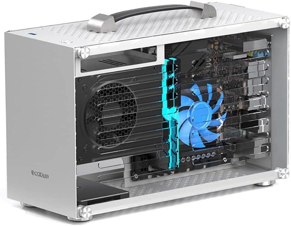 MerainMe ITX Mini A4 Computer Case 7.5L Aluminum Mini-ITX Motherboard Small PC Case Test Bench Support SFX Power Supply 300mm Vedio Card Transparent Acrylic Side Panel