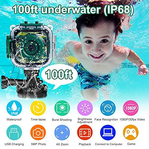 PROGRACE PROGRACE Waterproof Camera for Kids - Children Digital Video Camera Underwater Camera 1080P Toddler Sports Camera for Boys Birthday Camera Pool Toys Age 3 4 5 6 7 8 9 10 11 12
