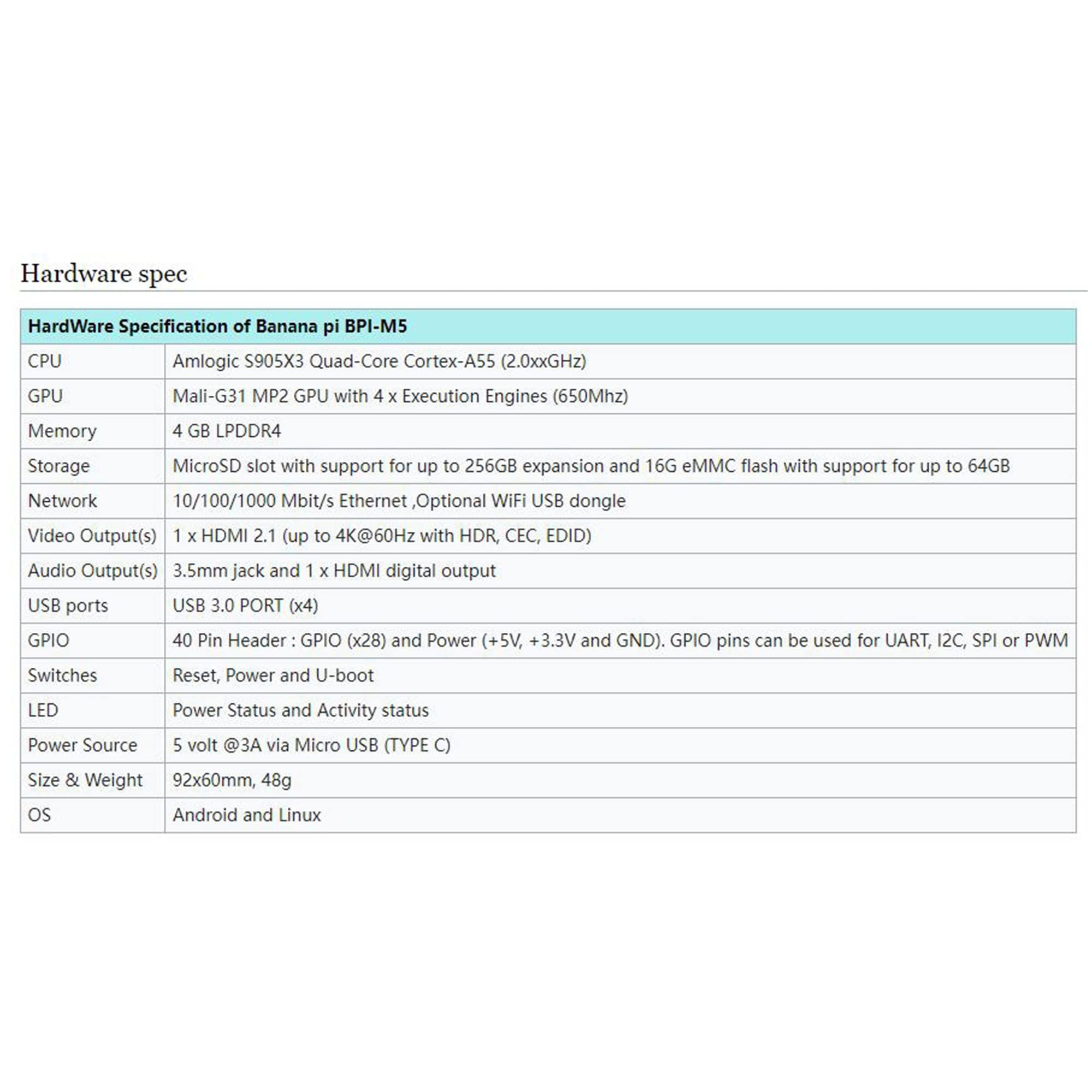 MiiElAOD Banana PI BPI M5 New Generation Single Board Computer Amlogic S905X3 Design