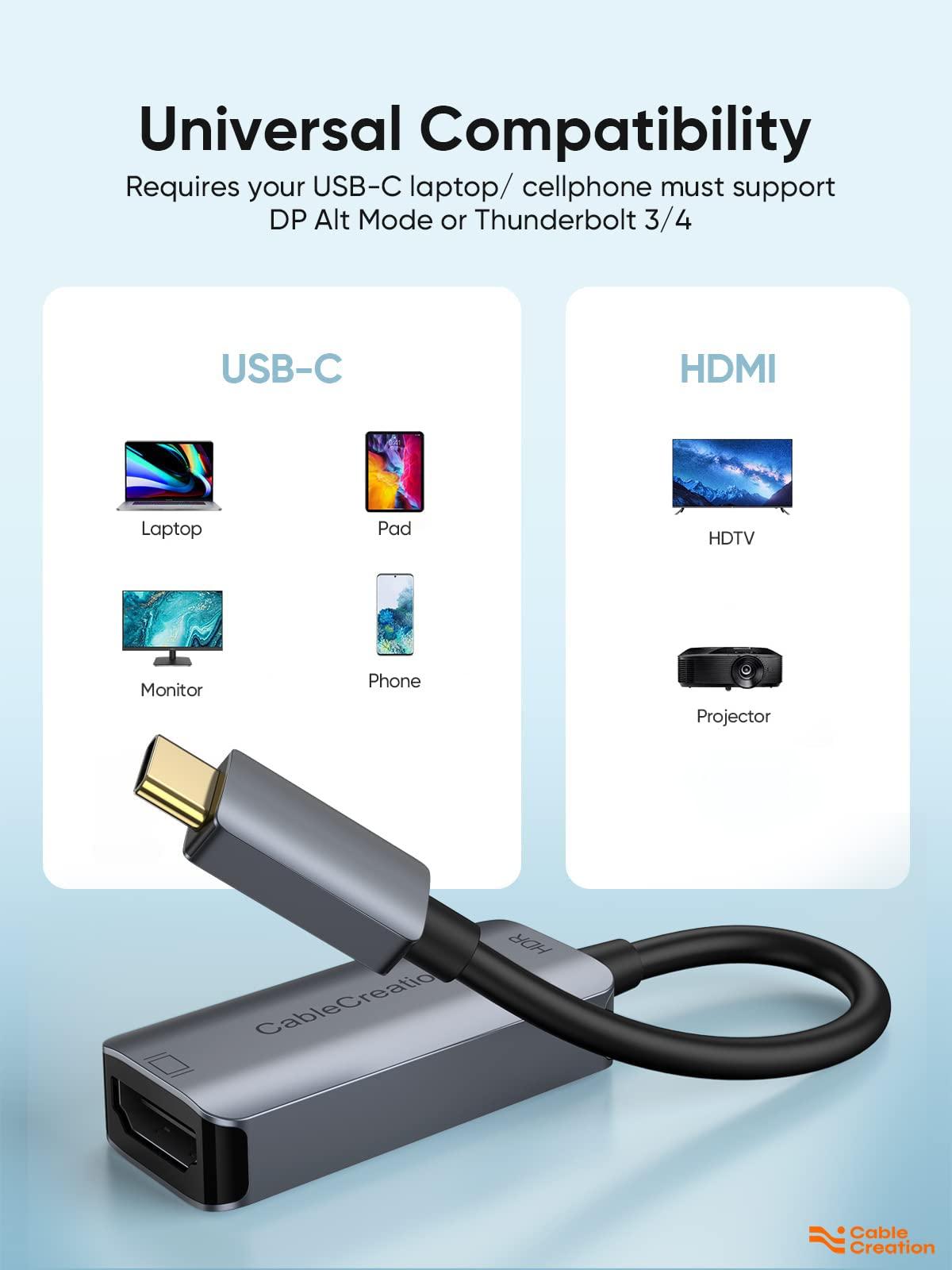 CableCreation CableCreation USB C to HDMI Adapter for Home Office 4K@60Hz HDR, Type C Male to hdmi Female Adapter Thunderbolt 3 Compatible, for MacBook/Pro/Air, iPad Pro, Surface Book 2, Galaxy S22/S20, Aluminum