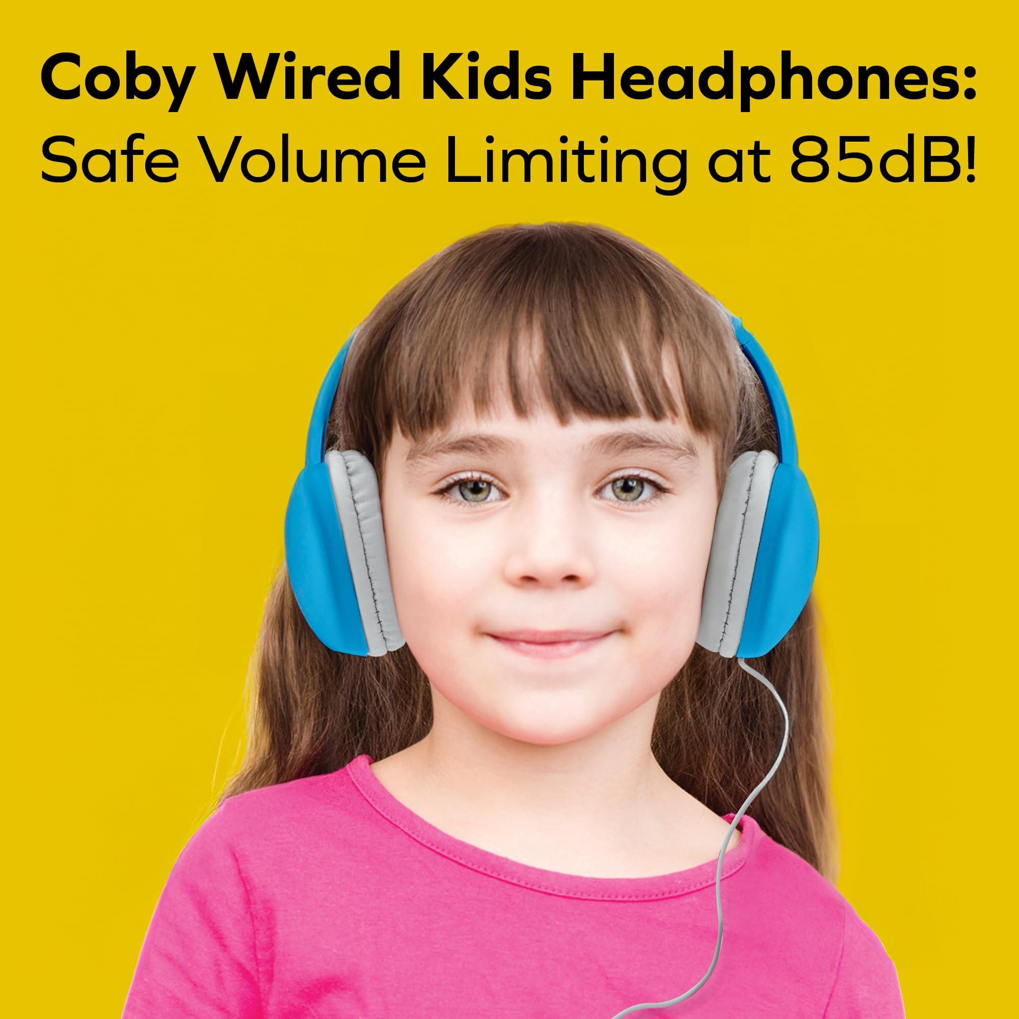 Coby Coby Wired Kids Headphones, Lightweight Earphones with Microphone, Volume Limiting 85dB, Headset for Children, Isolation, Over Ear Kids Headphones for Kids for School (Blue)