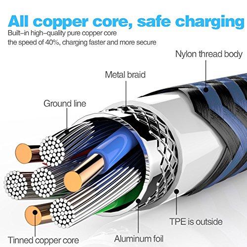 AIOXQNL& 5Pack (3/3/6/6/10FT) Fast Charging 3A USB-C to USB-A Cable Rapid Charger Quick Cord Compatible Samsung Galaxy S10 S9 S8 Plus, Note 10 9 8, LG V50 V40 G8 G7(Blue)