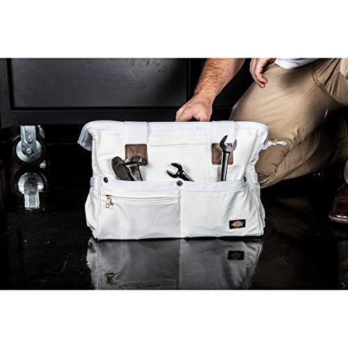 Dickies Work Gear Dickies 16-Inch Durable Canvas Work Bag for Painters, Carpenters, and Builders, Heavy-Duty Zipper, Reinforced Handles, Exterior Pockets, White