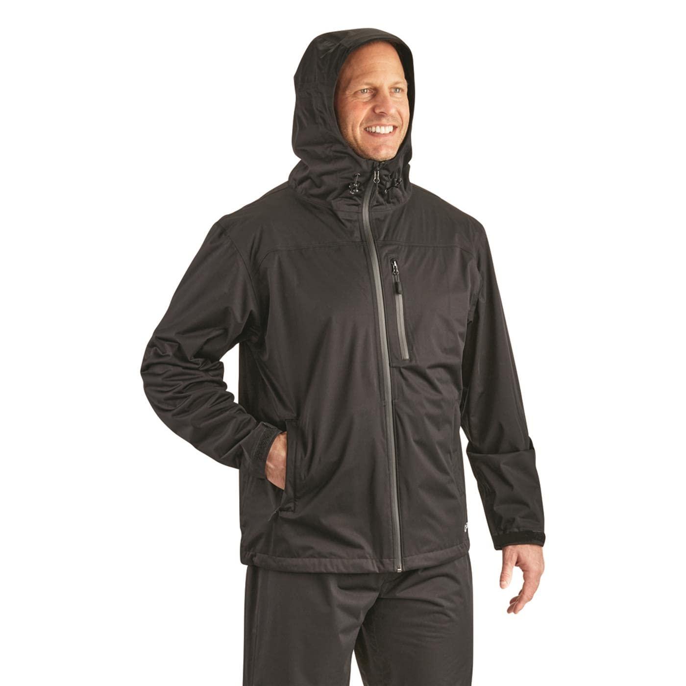 Guide Gear Guide Gear Mens Stretch Waterproof Rain Jacket with Hood, Breathable Lightweight for Hiking Fishing Camping Outdoors Black XL