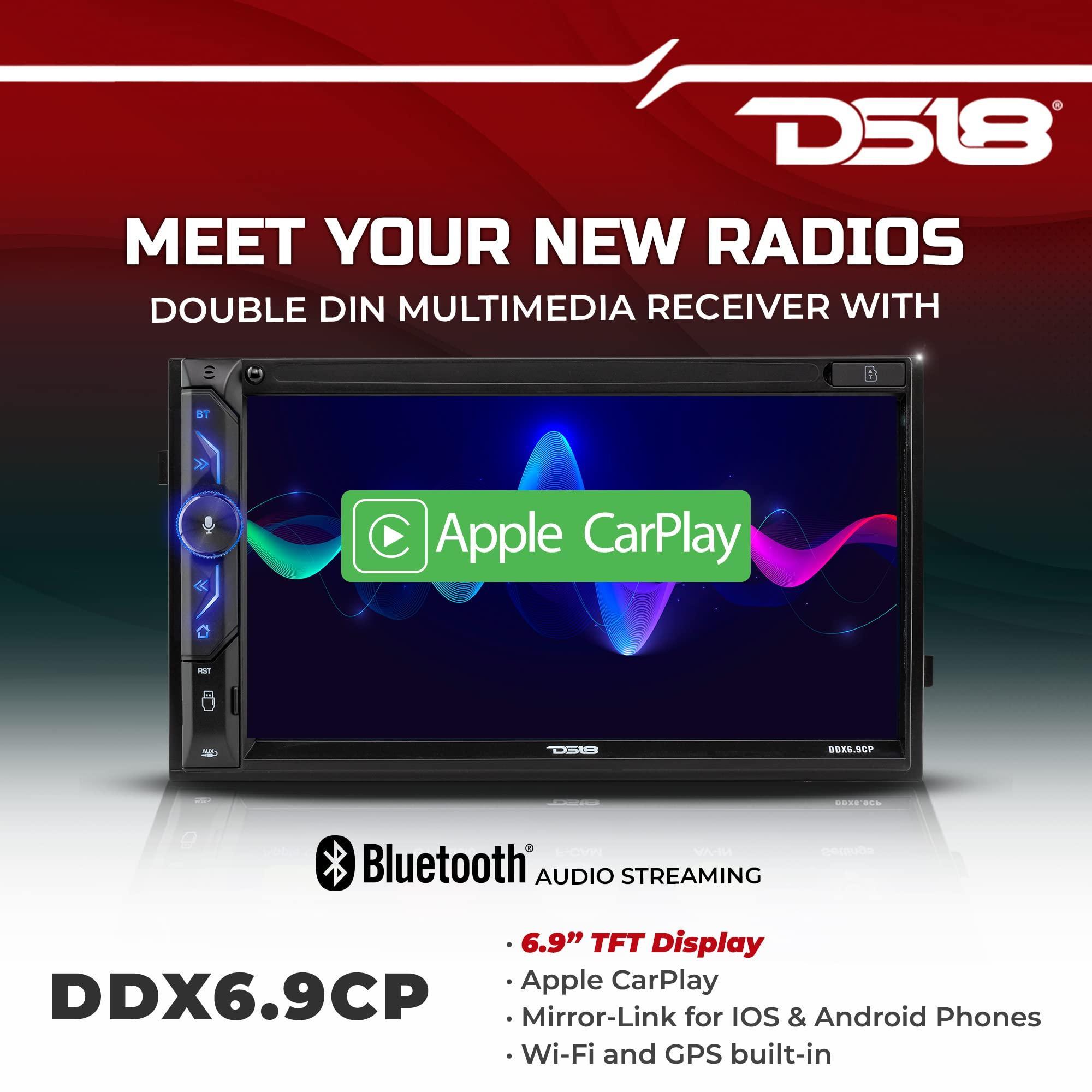 DS18 DS18 DDX6.9CP 6.9"" Touchscreen Mechless Double-Din Headunit Apple Car Play & Bluetooth, Mirror Link Android - Digital Multimedia AUX/USB/MP3/ AM/FM Radio Remote (Renewed), Black