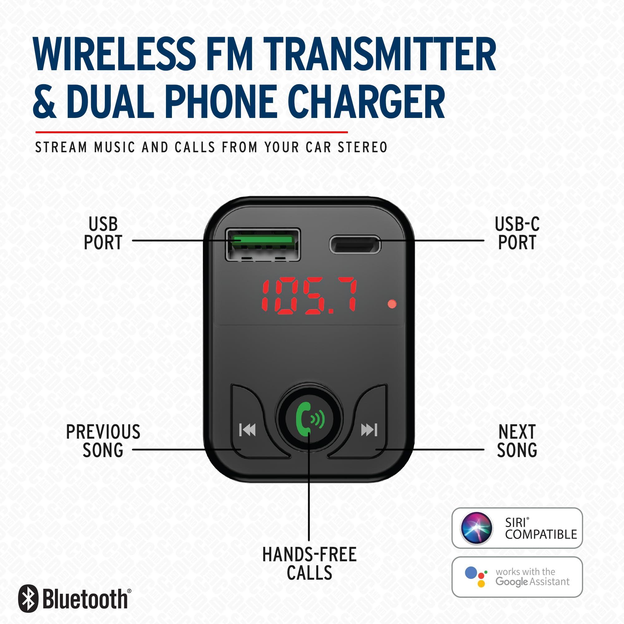 Car and Driver Car and Driver Wireless FM Transmitter | Hands-Free Calling, Built-in Mic | Dual USB 4.8A Charging Power | Stream Music & Phone from Car Stereo via Bluetooth 5.3 | Plugs into 12V Lighter Socket