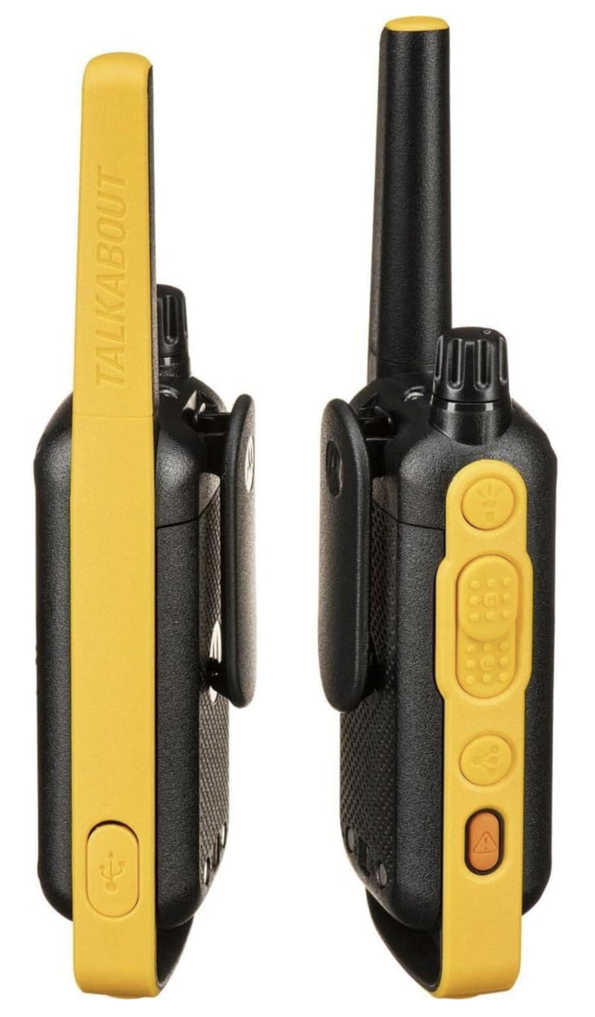 Motorola Solutions Motorola Talkabout T470 Two Way Radio 4-Pack Walkie Talkies Black/Yellow with PTT Curl Earpieces