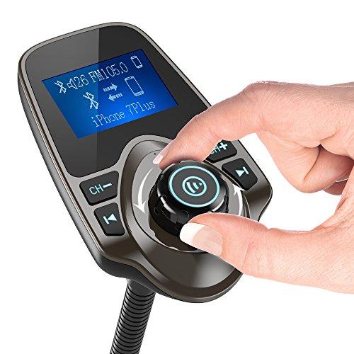 Nulaxy Nulaxy Bluetooth Car FM Transmitter Audio Adapter Receiver Wireless Handsfree Car Kit TF Card AUX 1.44 Display KM18 Brown
