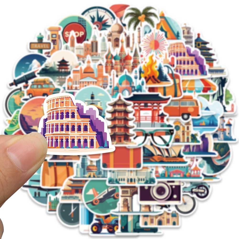 Lemorni World Travel City Stickers for Luggage, 65Pcs Waterproof Vinyl Travel Stickers Pack for Water Bottle, Laptop, Bicycle, Suitcase, Scrapbook, Journal, Cars, Famous City Scenery Decals (City)