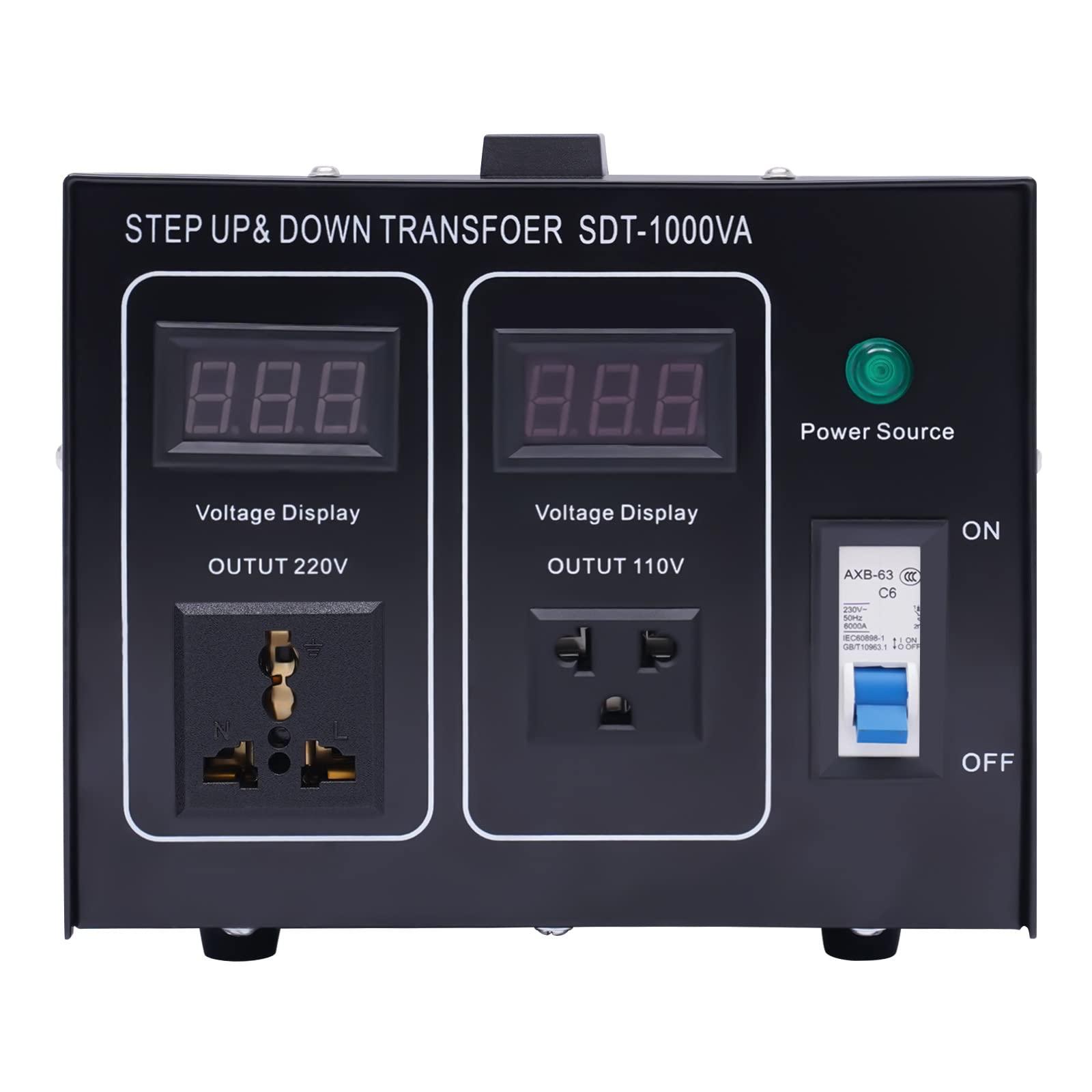 DNYSYSJ Step UP/Down Transformer 220v to 110v, 1000W Voltage Converter 220 to 110 120v to 240V Heavy Duty Power Transformer Automatic Voltage Regulator Stabilizer Circuit Breaker Protection