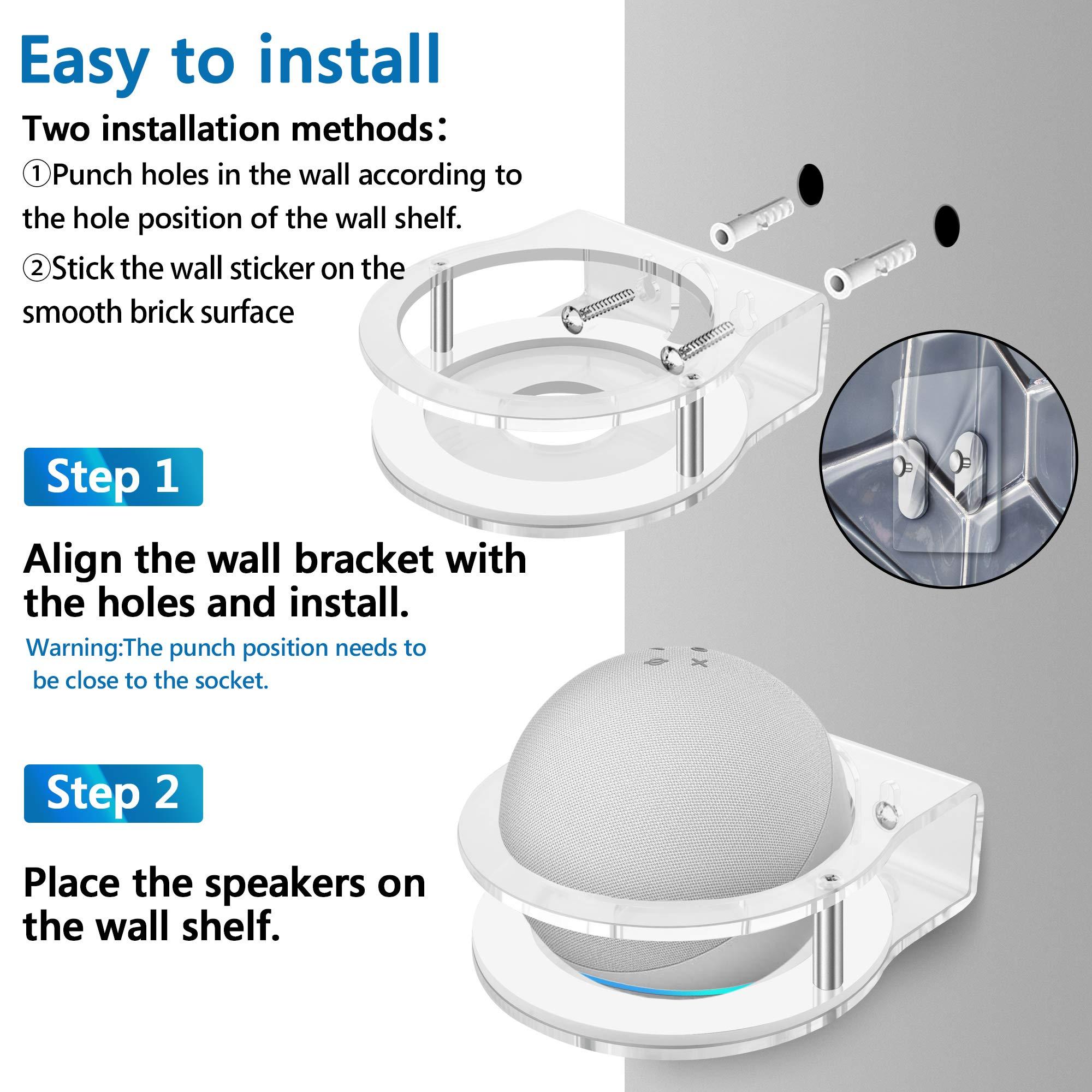 GEEKRIA Geekria Acrylic Wall Mount for Echo Dot 3rd, 4th, 5th Gen with LED Clock and Alexa, Round Base Fixed, Speaker Stand, Protector (Clear)