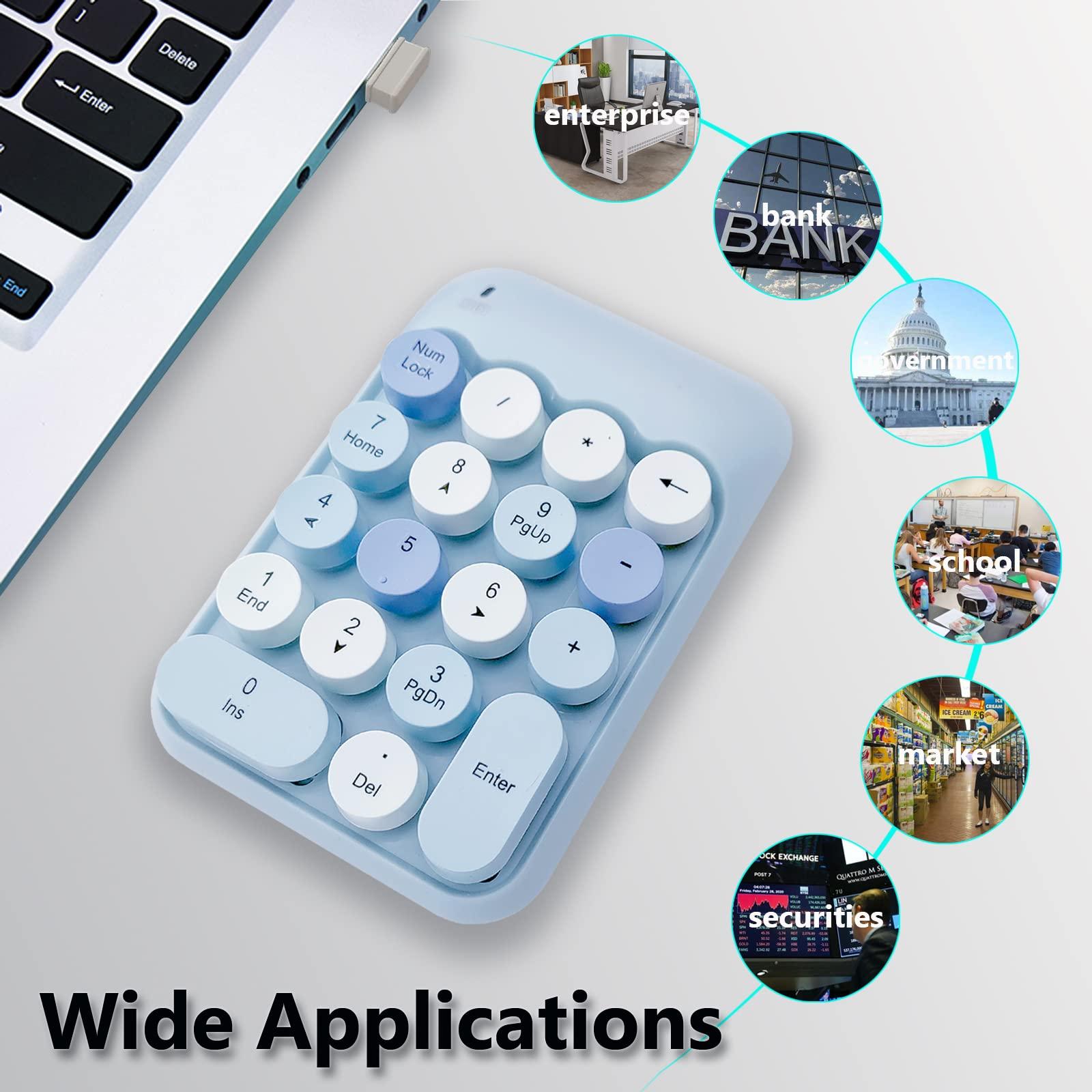 Seaciyan Seaciyan Wireless Number Pad, Ergonomic Cute Colorful Retro Mini Portable Numeric Keypad, 2.4G Cordless External Keyboard for Computer, Laptop (Blue)