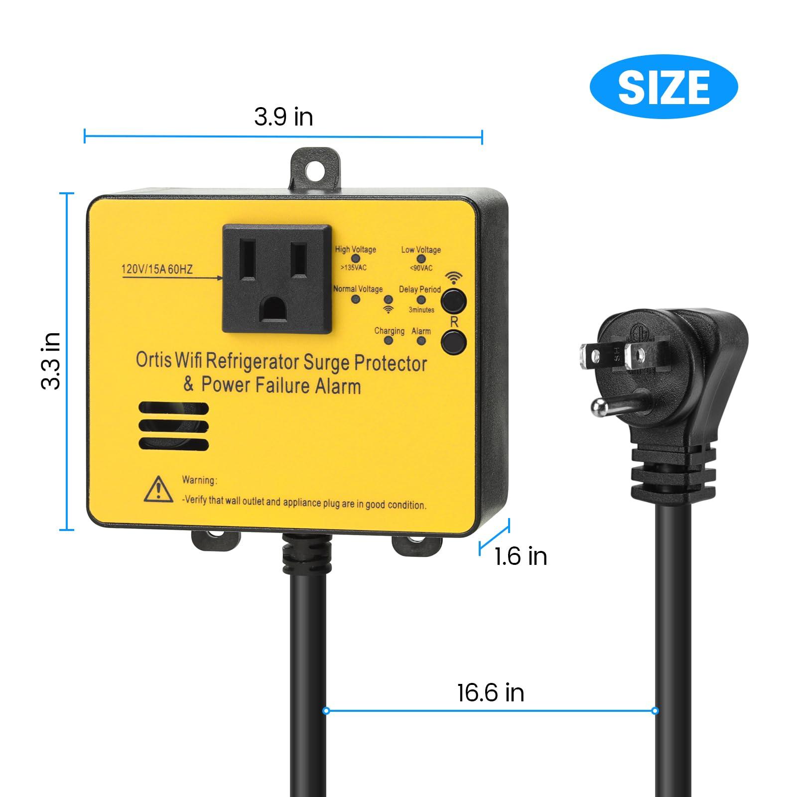 Ortis Wi-Fi Smart Power Failure Alarm with Surge Protector, Remotely Monitor and Control Your Refrigerator Via App, Ensuring The Safety of Refrigerator and Food Stored Inside, Yellow