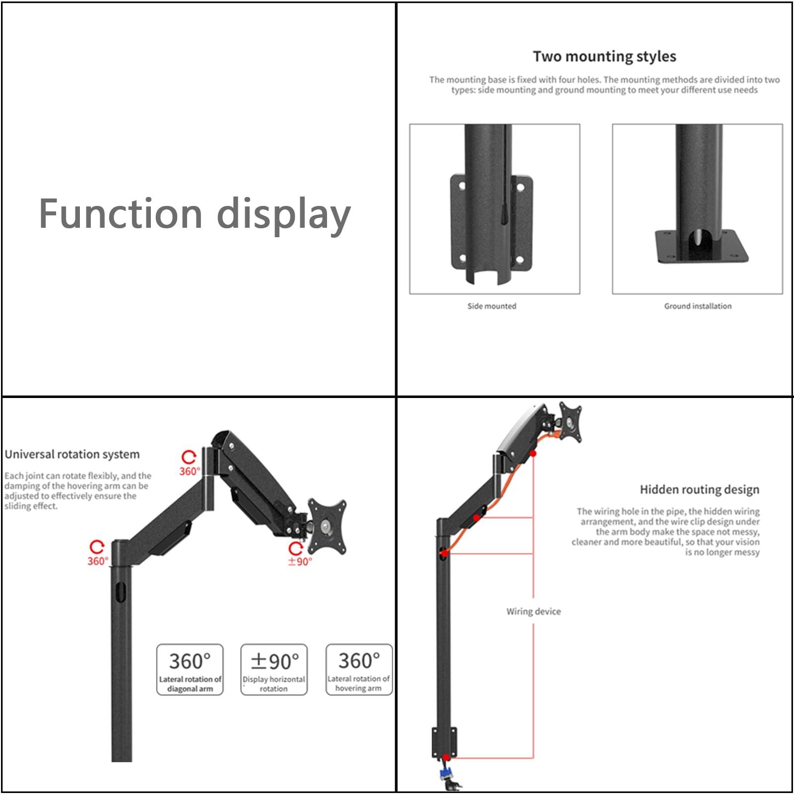sunter98 Premium Gas Spring Single Monitor Floor Stand - Adjustable Height, Sturdy TV Mount for 13-27 LCD Monitors - Holds up to 10kgs - Perfect PC Stand for Floor or Sofa Side