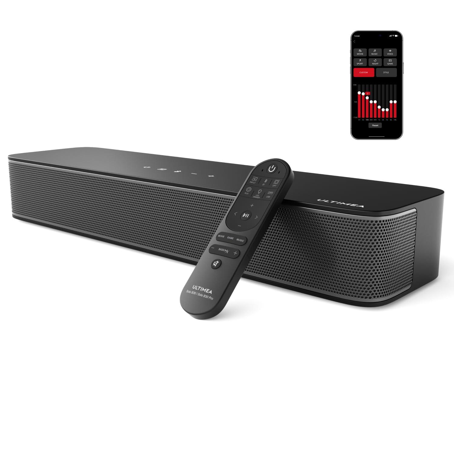 ULTIMEA ULTIMEA 2.1ch Mini Sound Bar for TV, Built-in Subwoofer, APP Control, Peak Power 120W, All-in-one PC Sound bar for Game, Bluetooth 5.3 TV Sound Bar Speakers, Opt/AUX/Wall Mount, Solo B30 Pro
