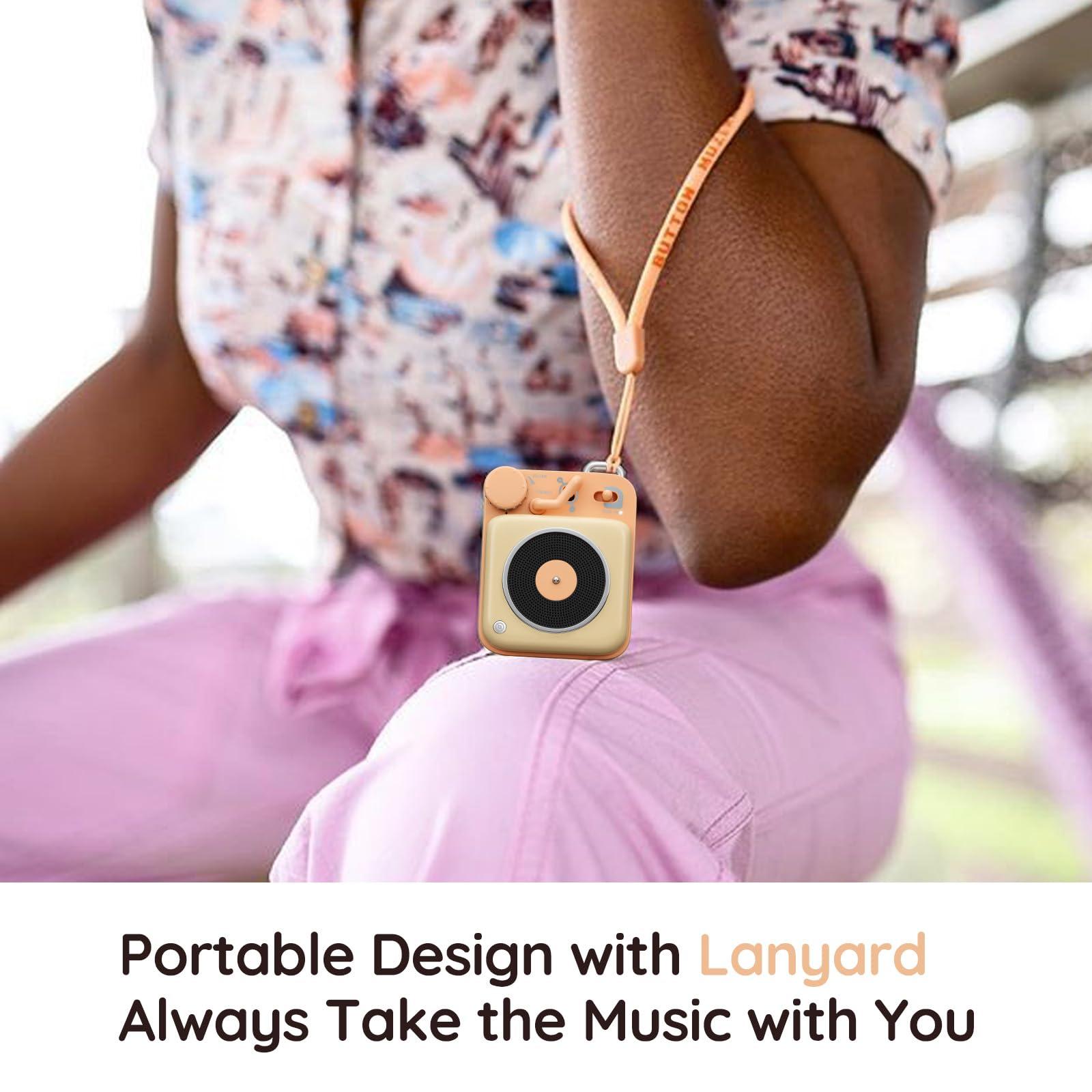 Muzen Muzen Mini Bluetooth Speaker, Button Portable Metal Small Cute Wireless Speaker, Rechargeable HiFi Loud Volume Audio Speaker with Portable Lanyard and Gift Box, Classic Retro Decor Gift