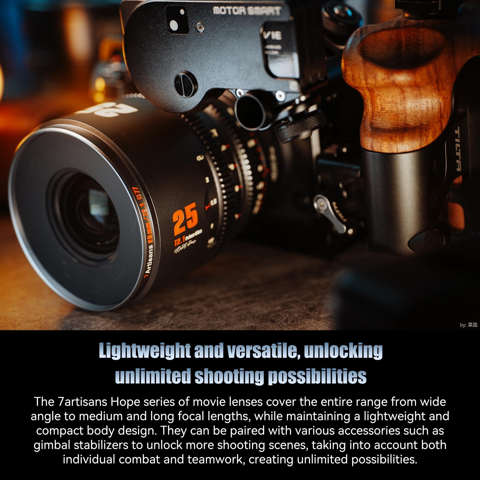 7artisans 7artisans 10mm T2.1 Hope Series Professional Cine Lens S35 Frame Mirrorless Cameras Lens Compatible for Macro 4/3 Mount,MFT Mount/LUMIX GH5LL/LUMIX GH5S/Z CAM/LUMIX GH6/BMPCC4K/DC-BGH1(Black)