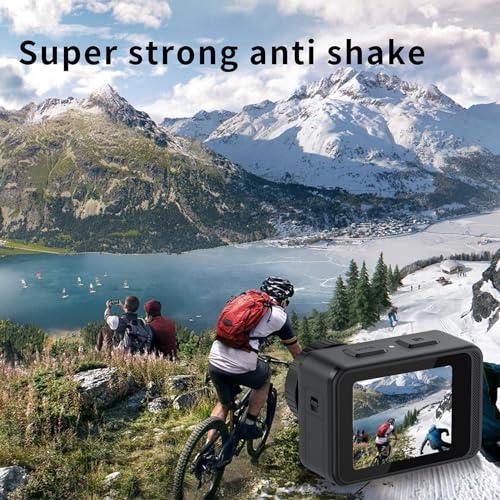 Andoer Andoer 4K 60FPS Action Camera 24MP WiFi Sports Camera 170Wide Angle Lens Dual Screen Touch Control Anti-Shake 21M/69ft Body Waterproof with Mounting Accessories Kit for Diving Surfing Skiing Cycling