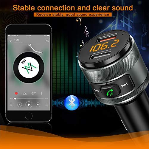 IMDEN IMDEN Bluetooth 5.0 FM Transmitter for Car, 3.0 Wireless Bluetooth FM Radio Adapter Music Player FM Transmitter/Car Kit with Hands-Free Calling and 2 USB Ports Charger Support USB Drive