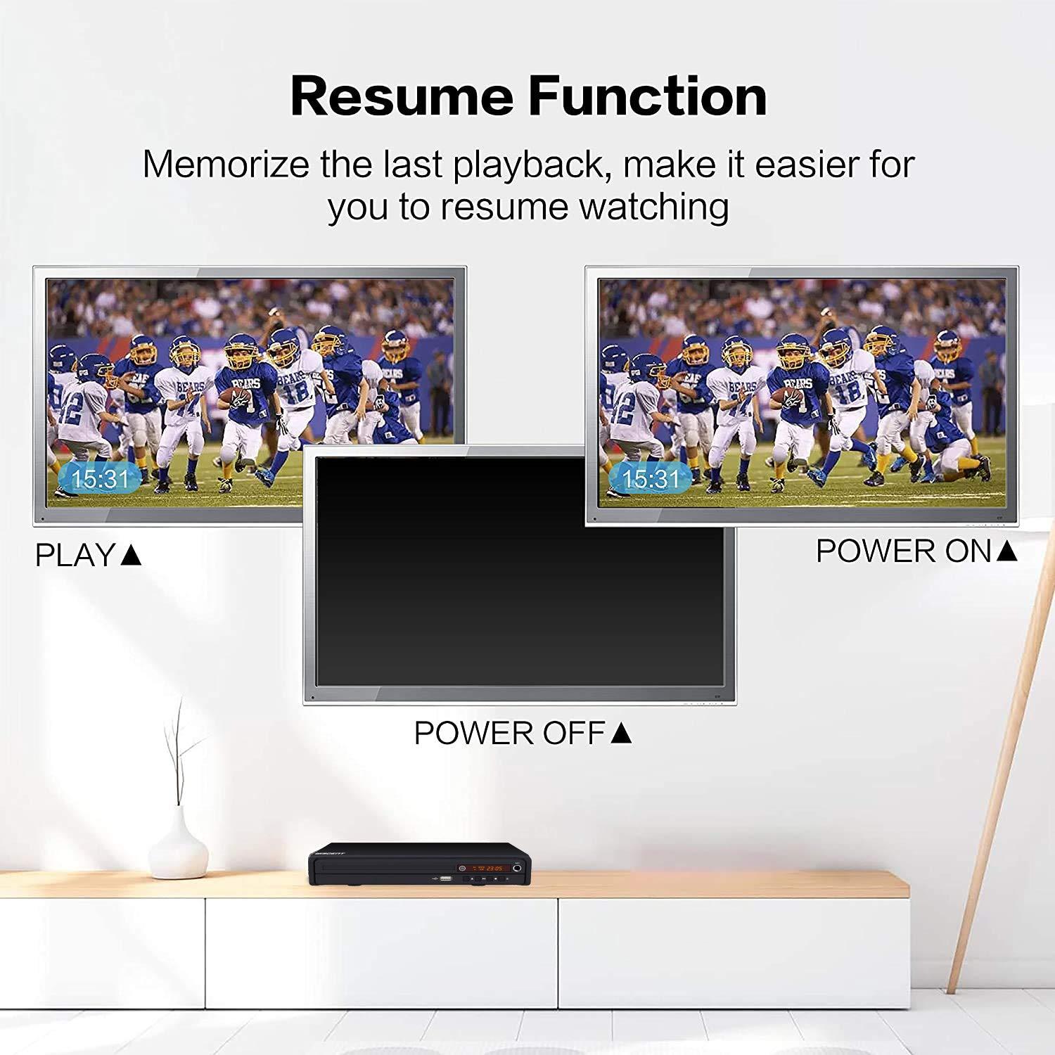 WISCENT Compact DVD Player for TV, HDMI DVD Player,Multi-Region Free, with HDMI/AV/USB/MIC,Full HD Picture Quality,Anti-Skip,No Picture Freeze,Noise Cancellation(not Blu-ray DVD Player)