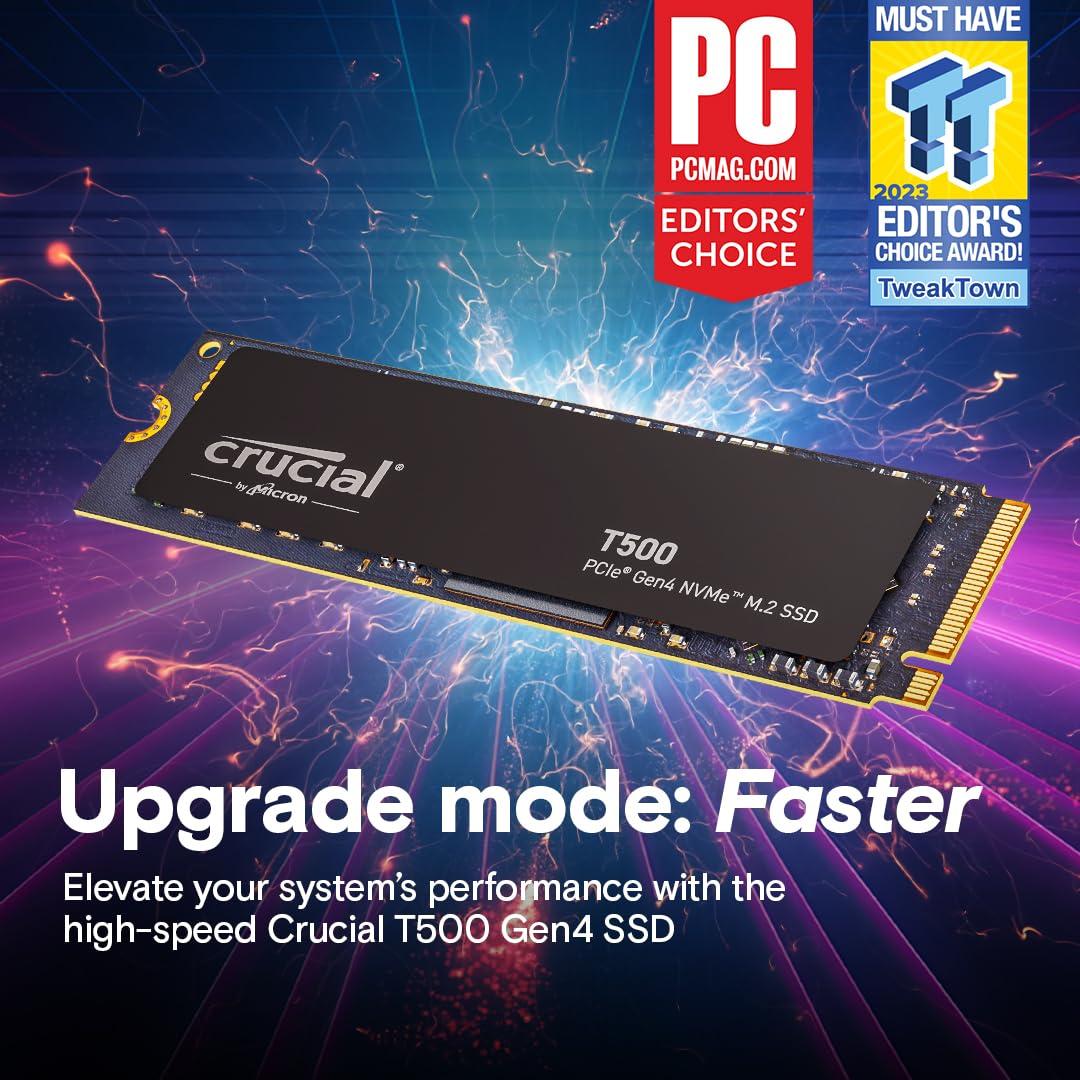Crucial Crucial T500 500GB Gen4 NVMe M.2 Internal Gaming SSD, Up to 7200MB/s, Laptop & Desktop Compatible + 1mo Adobe CC All Apps - CT500T500SSD8