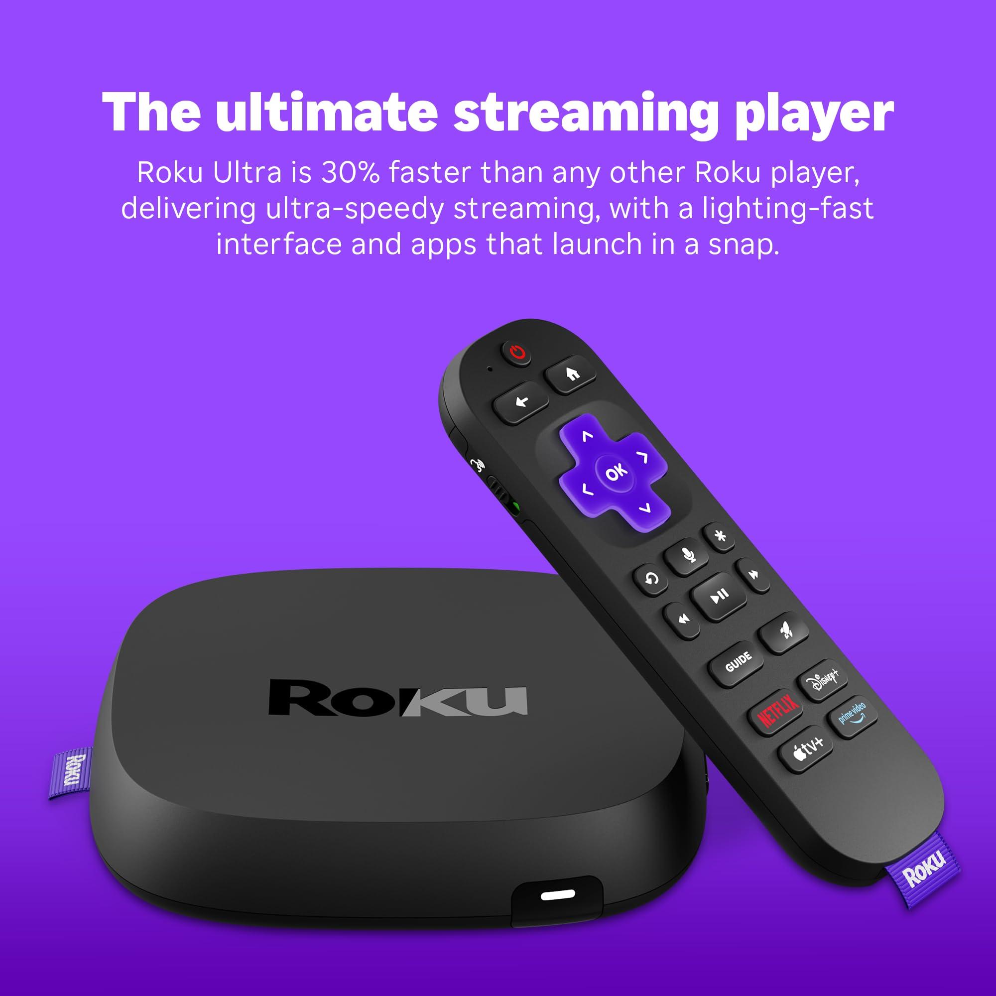 Roku Roku Ultra 2024 - Ultimate Streaming Player - 4K Streaming Device for TV with HDR10+, Dolby Vision & Atmos - Bluetooth & Wi-Fi 6- Rechargeable Voice Remote Pro with Backlit Buttons - Free & Live TV