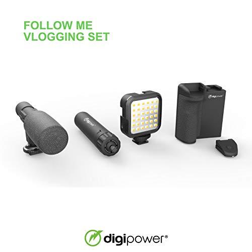 DigiPower DigiPower Follow Me #GoViral Vlogging Kit for Cameras & Phones | with Microphone, 36 LED Light, Smartphone Grip, Wireless Shutter Remote, Tripod | Vlogging Equipment for YouTube, Instagram & Tiktok