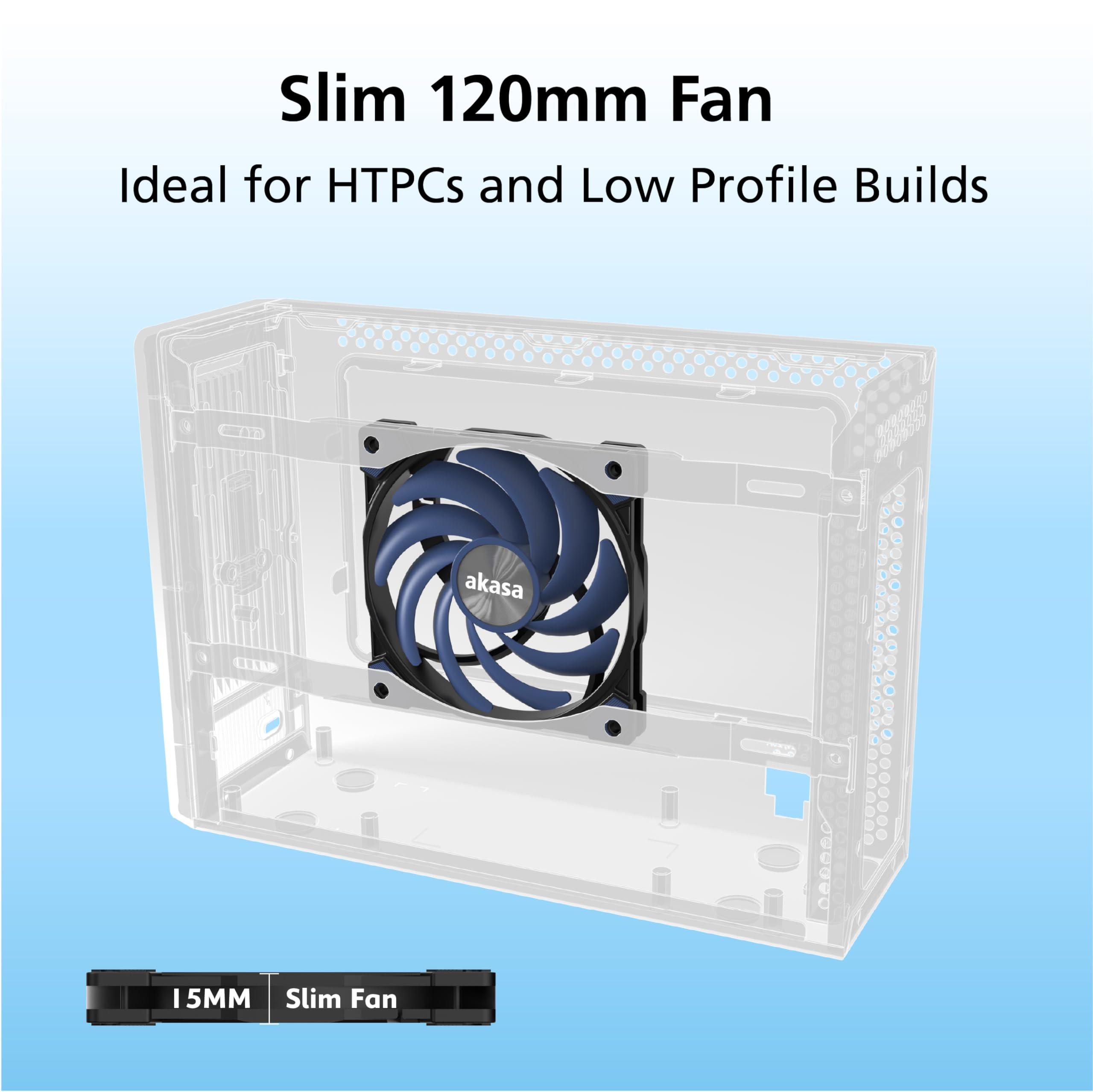 Akasa Akasa Alucia XS12, 120mm PWM Case Fan, High Performance Cooling Fan, 4 Pin, 120 x 15mm Sizing Slim Low-Noice, Up to 2000 RPM & 41.59 CFM, Blue, AK-FN122-BL