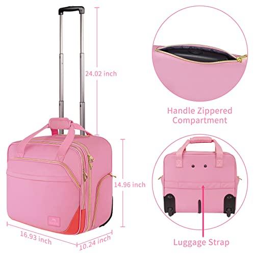 MATEIN MATEIN Rolling Briefcase for Women, Large Rolling Laptop Bag with Wheels Fits 17 Inch Notebook Gifts for Office Women, Water Resistance Teacher Work Computer Travel Carry on Nurse Bags on Wheel, Pink