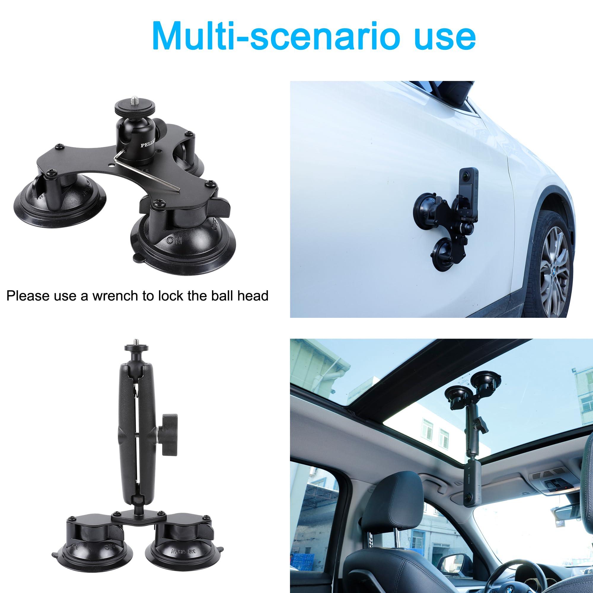 PellKing PellKing Suction Car Mount for Insta360 x4, x3, x2, x,One RS,R Compatible with GoPro Max Camera 5 in 1 Suction Mount Kit for Action Cameras (Includes 44.9-inch Selfie Stick),Car Sun Visor Mount