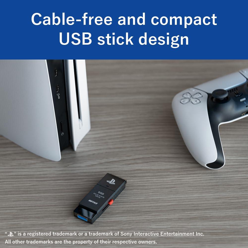 BUFFALO BUFFALO External SSD 2.0TB - Officially Licensed Product - Compatible with PS5 Consoles / PS4 Consoles - USB3.2 Gen2 Type A Compact Stick SSD-SAO2.0U3B