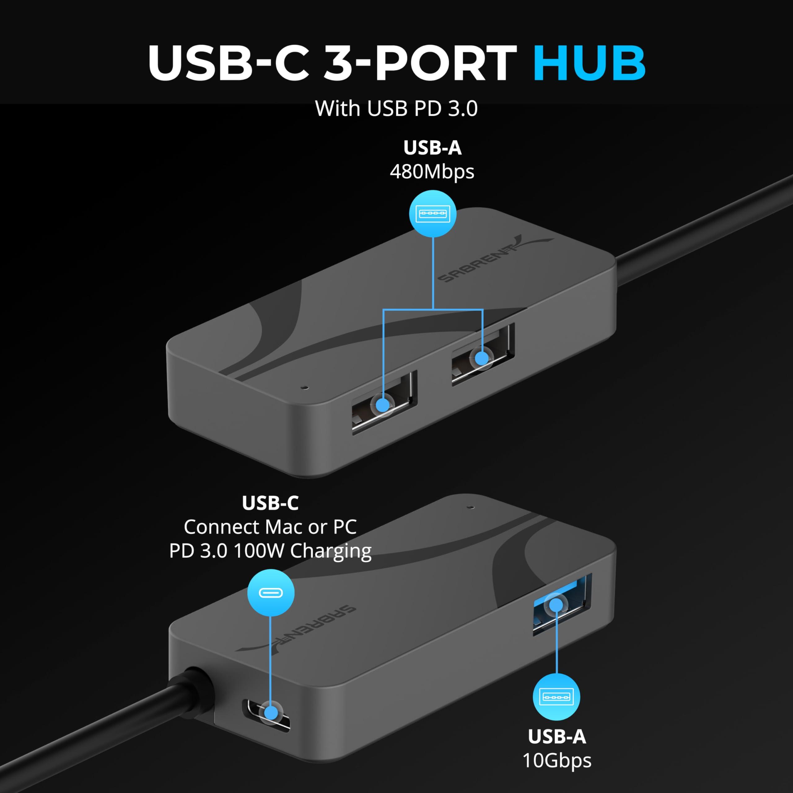 SABRENT SABRENT USB-C Hub, 3-Port with 100W Power Delivery, 5Gbps USB-A & USB-C Ports, USB PD 3.0 for Laptops, Steam Deck, ROG Ally, Tablets, Phones (HB-C4WP)