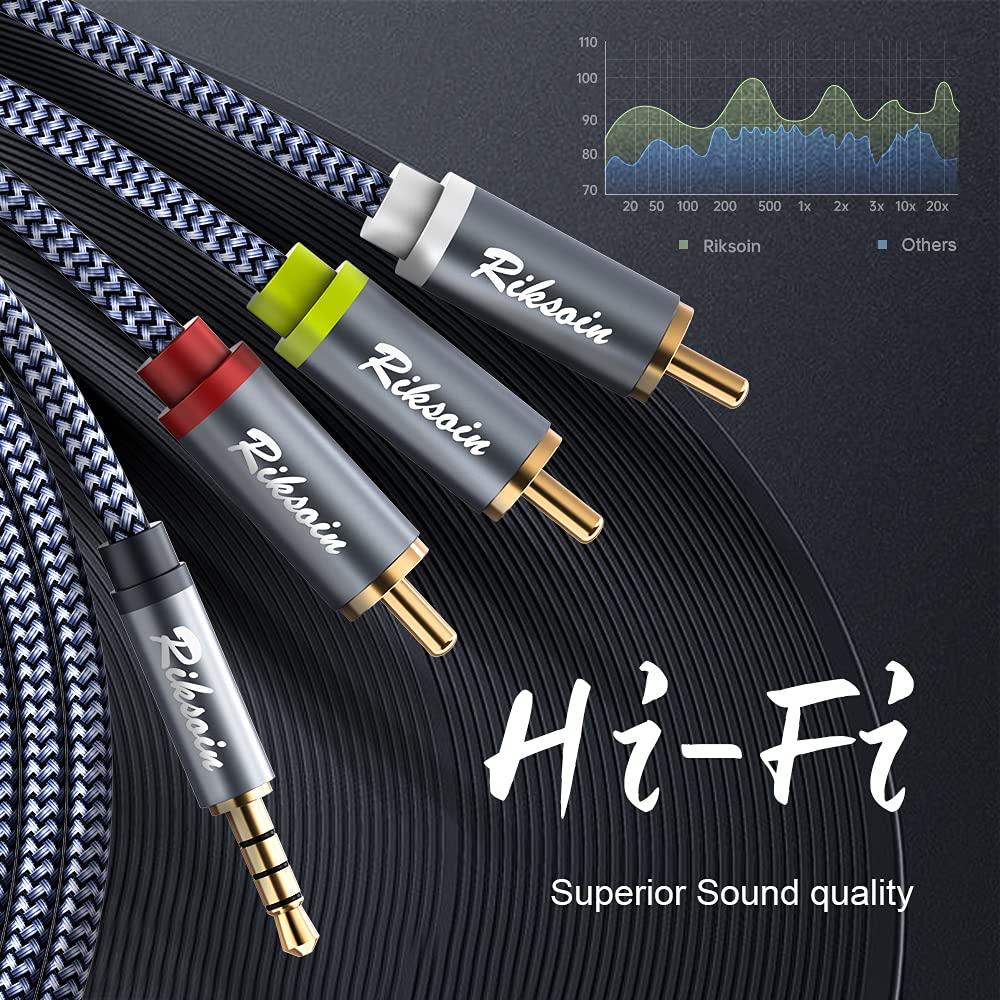 RIKSOIN RIKSOIN 3.5mm to 3 RCA Audio Video Cable, 6.6FT/2M 3.5mm to 3-Male RCA Adapter Stereo AUX Cord AV Cable for MP3, Camcorders, Tablet, Speaker, Home Theater, DVD Player & More (Grey)
