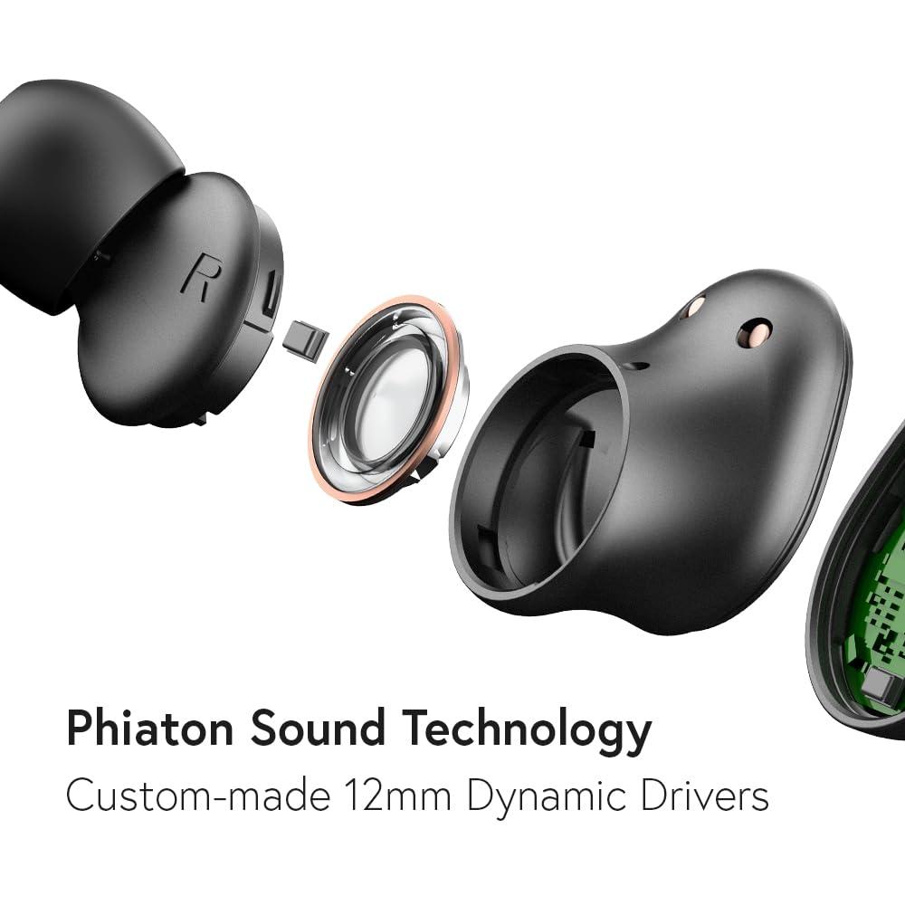 Phiaton Phiaton PPU-TN0610BK01 BonoBuds Bluetooth Earbuds with Microphone and Charging Case, Digital Hybrid Active Noise Canceling, PPU-TN0610 (Space Black)