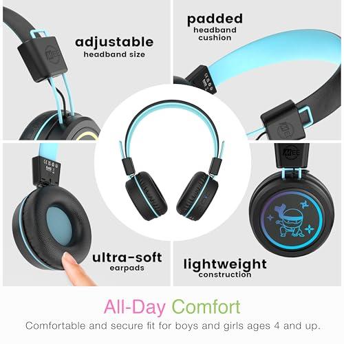 MEE audio MEE audio KidJamz KJ55BT Personalized Bluetooth Wireless Safe Listening Headphones for Kids w/Custom LED-Backlit Design, Volume Limiter, Microphone; Kids Headset for School/iPhone/iPad/Tablet (Black)