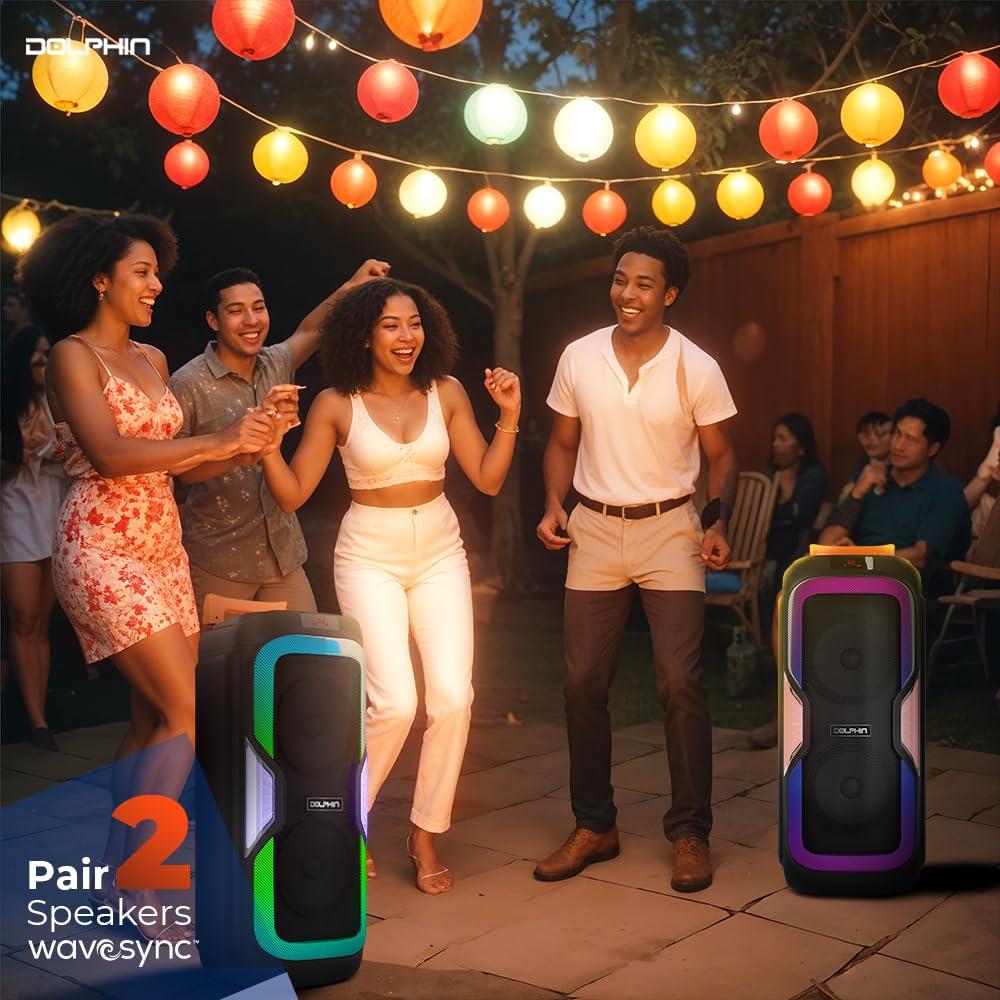 Dolphin Dolphin New SP-1060RBT: Crisp & DEEP BASS - Dual 10\" Bluetooth Portable Speaker w/Light Show - Rechargeable Speaker | Immersive Sound, Vibrant LED Lights, Wireless Connectivity