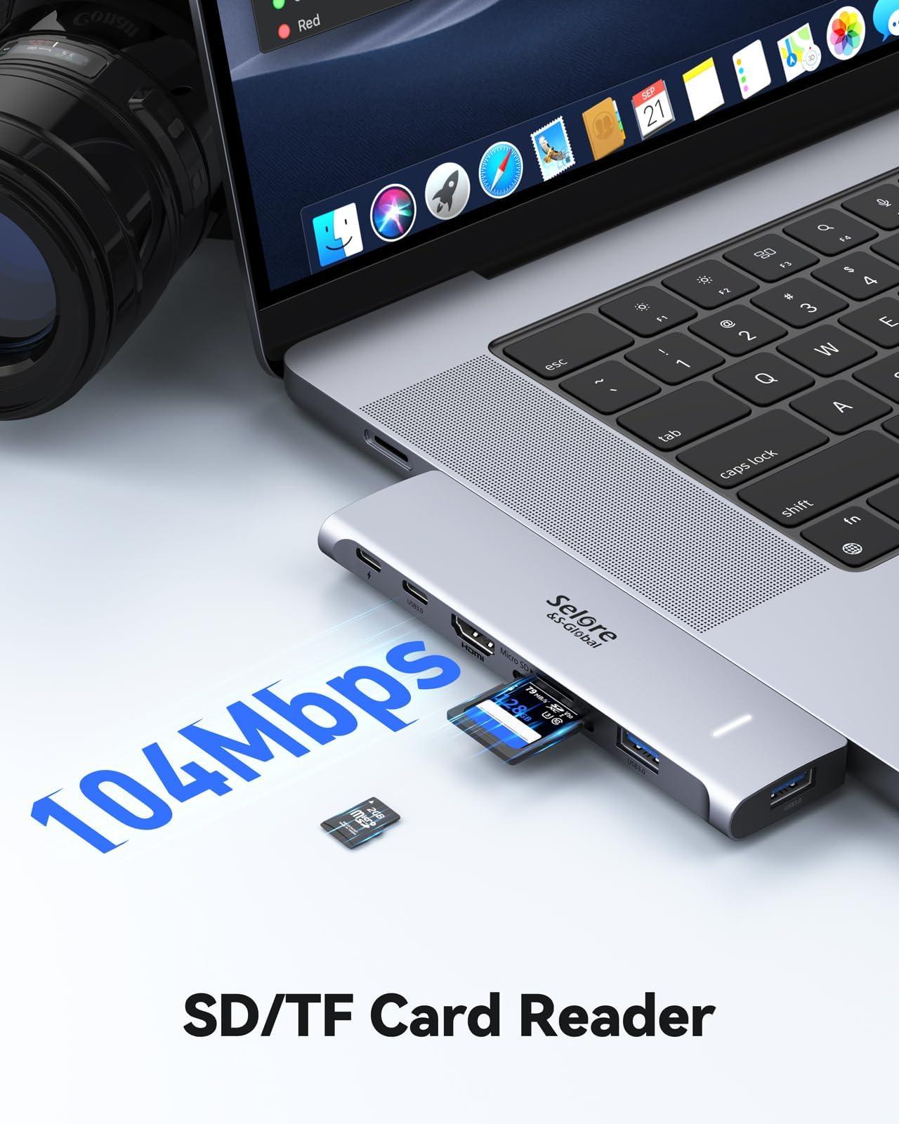 Selore&S-Global USB C Adapter HDMI Hub for MacBook Pro/Air M1 M2 M3 2024 2023 13" 15" 16",Mac USB Adapter 7-in-2, MacBook Accessories with HDMI,Thunderbolt 3, USB C and 2 A 3.0 Data Ports, SD&microSD Card Reader