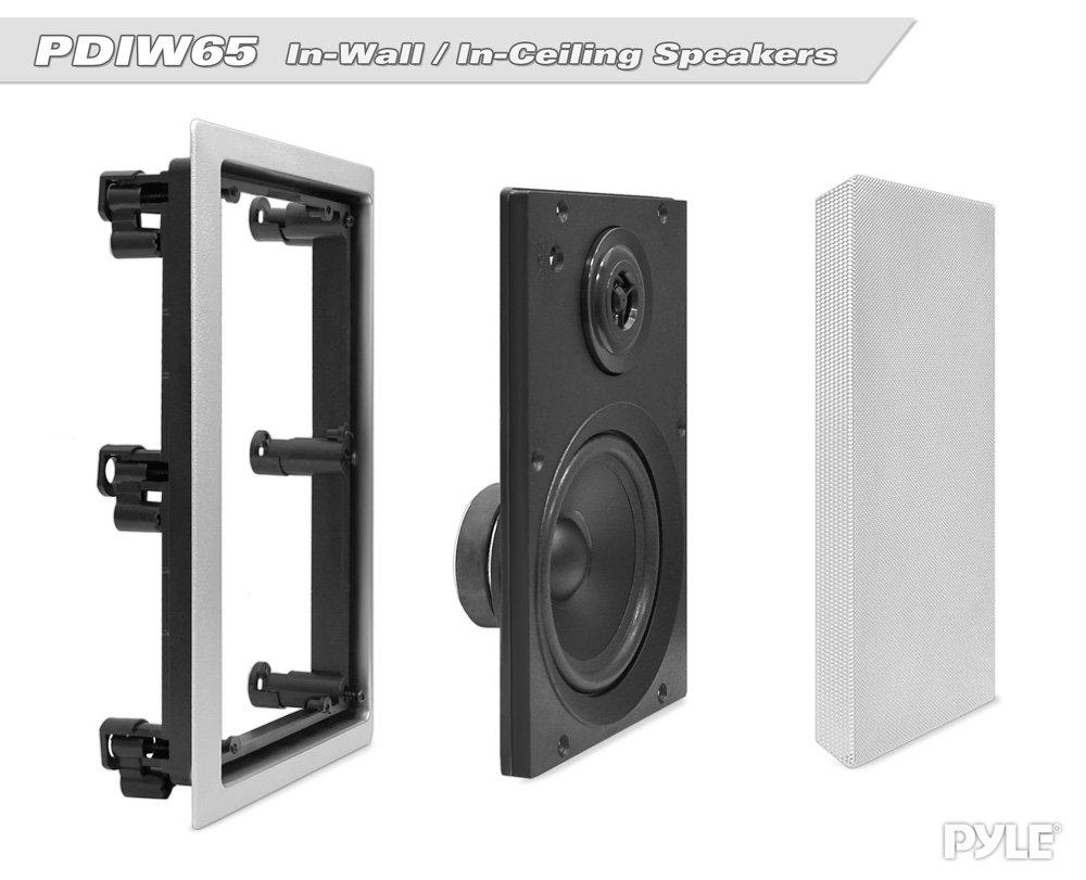 Pyle Two Way Stereo Sound Speaker - Dual Professional Audio Speakers System - In Wall / In Ceiling White Mount Flush, 6.5" Midbass, 1/2 Inch Polymer Tweeter - Indoor Home Theater - Pyle PDIW65 (Pair)
