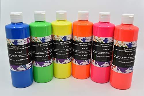 DIRECTGLOW LLC DirectGlow UV Blacklight Reactive Fluorescent Tempera Party Paint (6 Color Assortment, 16 Ounce Bottles)