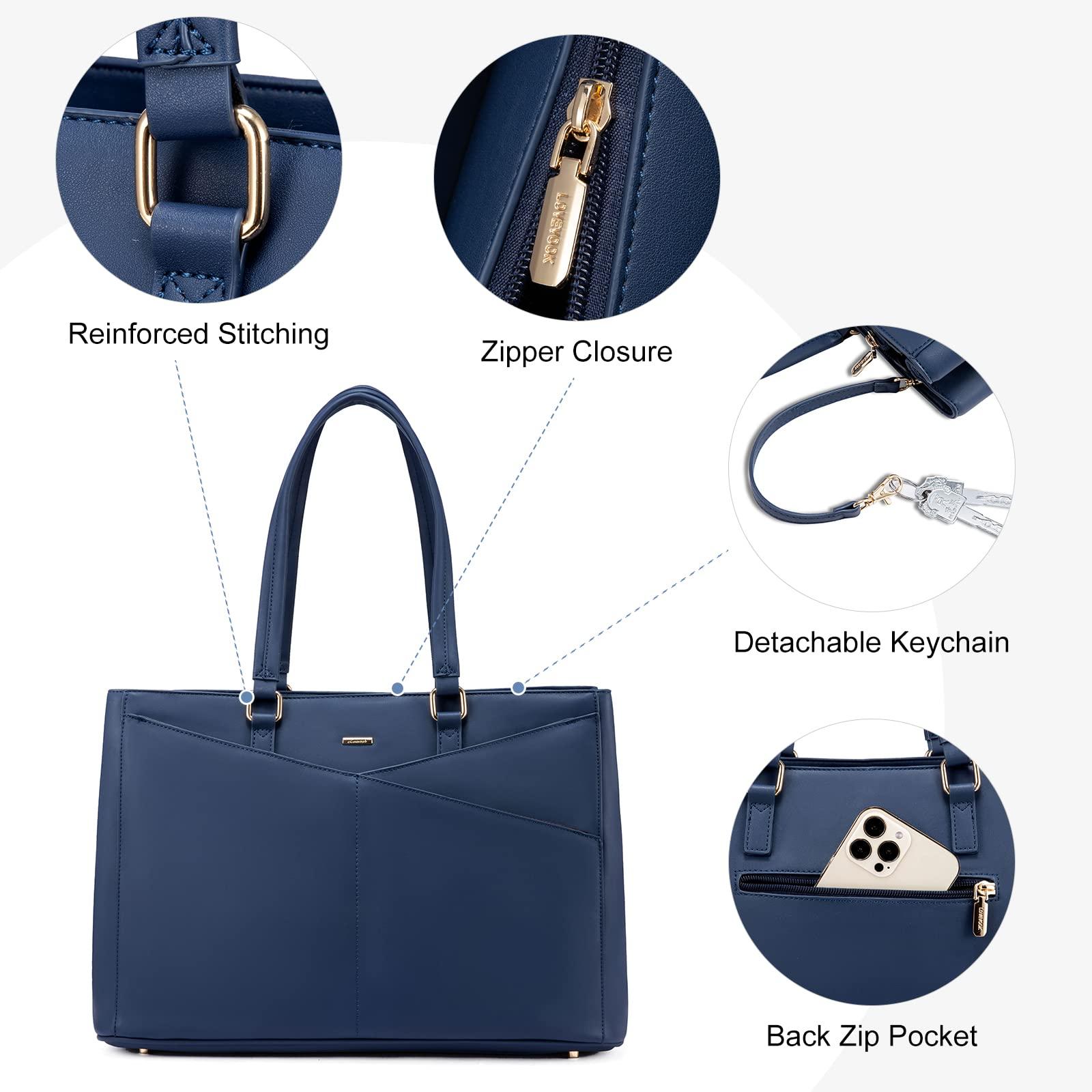 LOVEVOOK LOVEVOOK Laptop Tote Bag for Women 15.6 Inch Waterproof Leather Computer Bags Women Business Office Work Bag Briefcase,Navy Blue