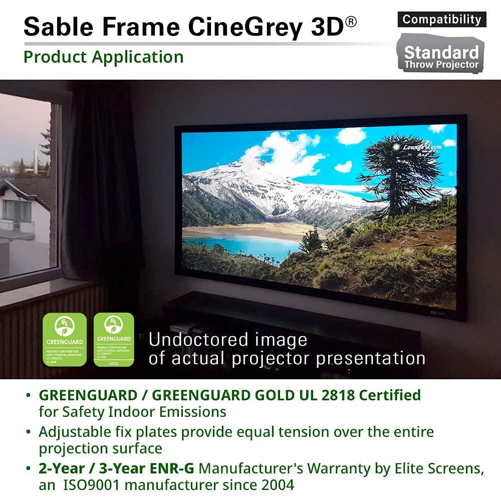 Elite Screens Elite Screens 110-Inch Fixed Frame Projector Screen, Ceiling Light Rejecting, 8K Ultra HD, ISF-Certified CineGrey 3D Material, Indoor Home Theater Screen for Standard Throw Projectors ER110DHD3