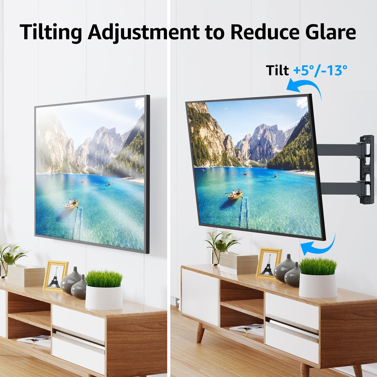 MOUNTUP MOUNTUP TV Wall Mount, Full Motion TV Bracket for Most 26-55 Inch Flat Screen/Curved TVs, Universal Articulating Single Stud Swivel Tilt Wall Mount with Max VESA 400x400mm, Holds up to 77 lbs