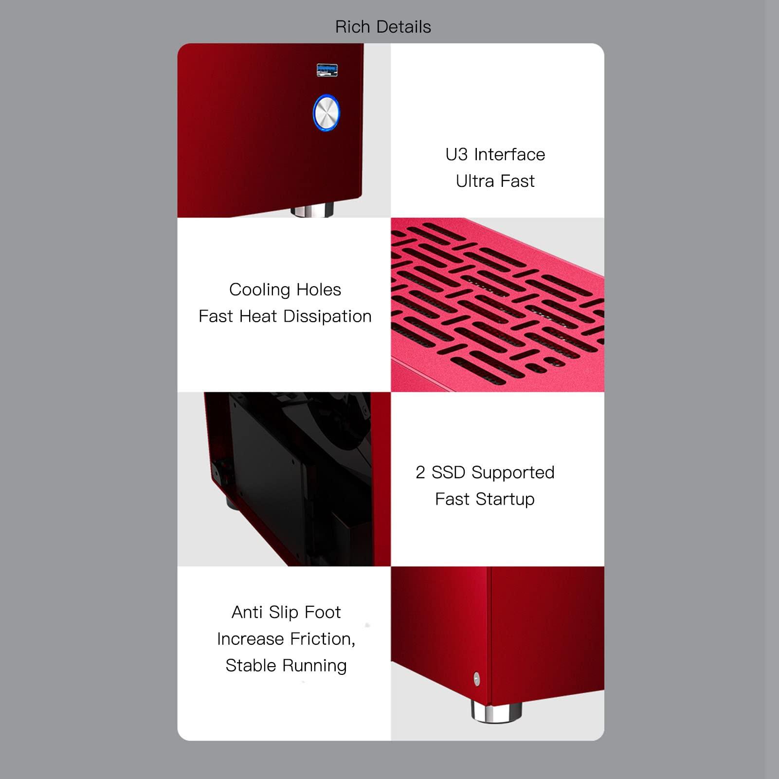 Vikye Mini ITX Case Computer Chassis, Aluminium Alloy HTPC Case Mini Portable ITX Case with Anti Slip Foot Padfor HTPC Desktop