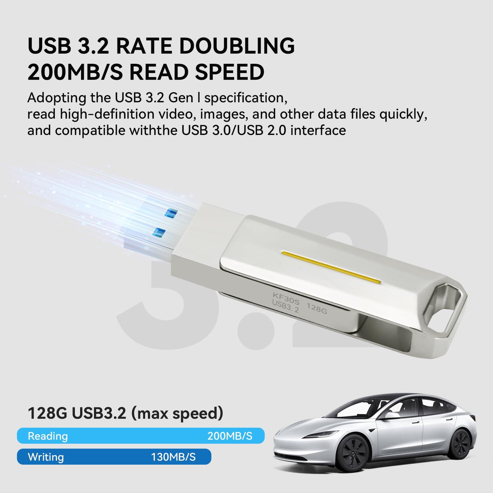 SUMK SUMK 3.2 USB Flash Drive for Tesla Model 3/Y/S/X, [Universal Model] 128GB, 200MB/S Memory Stick Compatible for Car Audio System & Dashcam Sentry Mode, Laptop, Tablet, Smart TV and Gaming Console